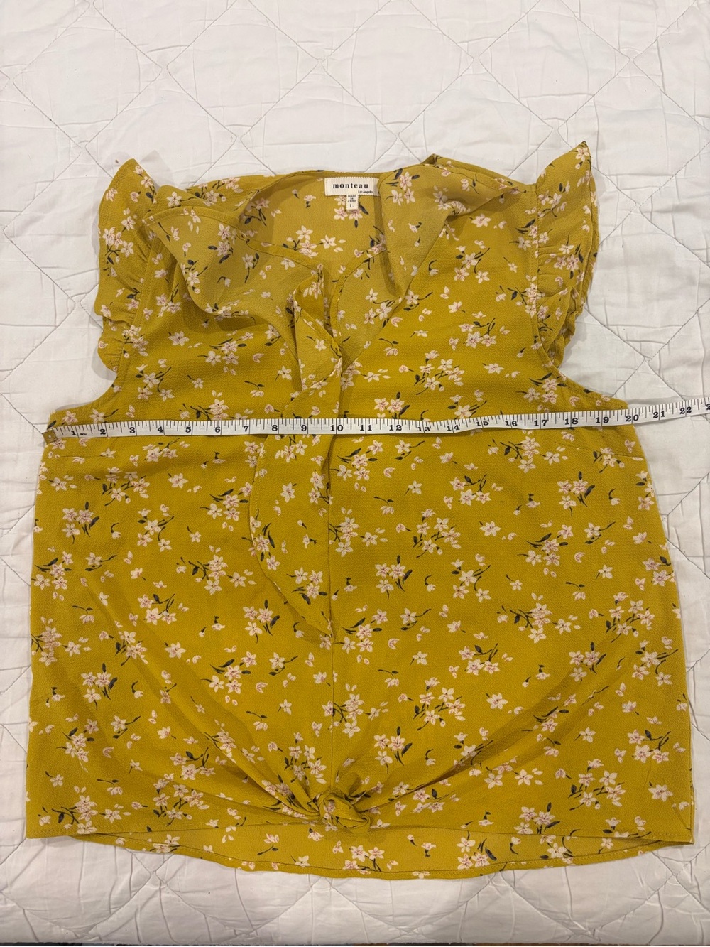 Monteau Yellow Floral Ruffle Blouse – Size L - Picture 5 of 7